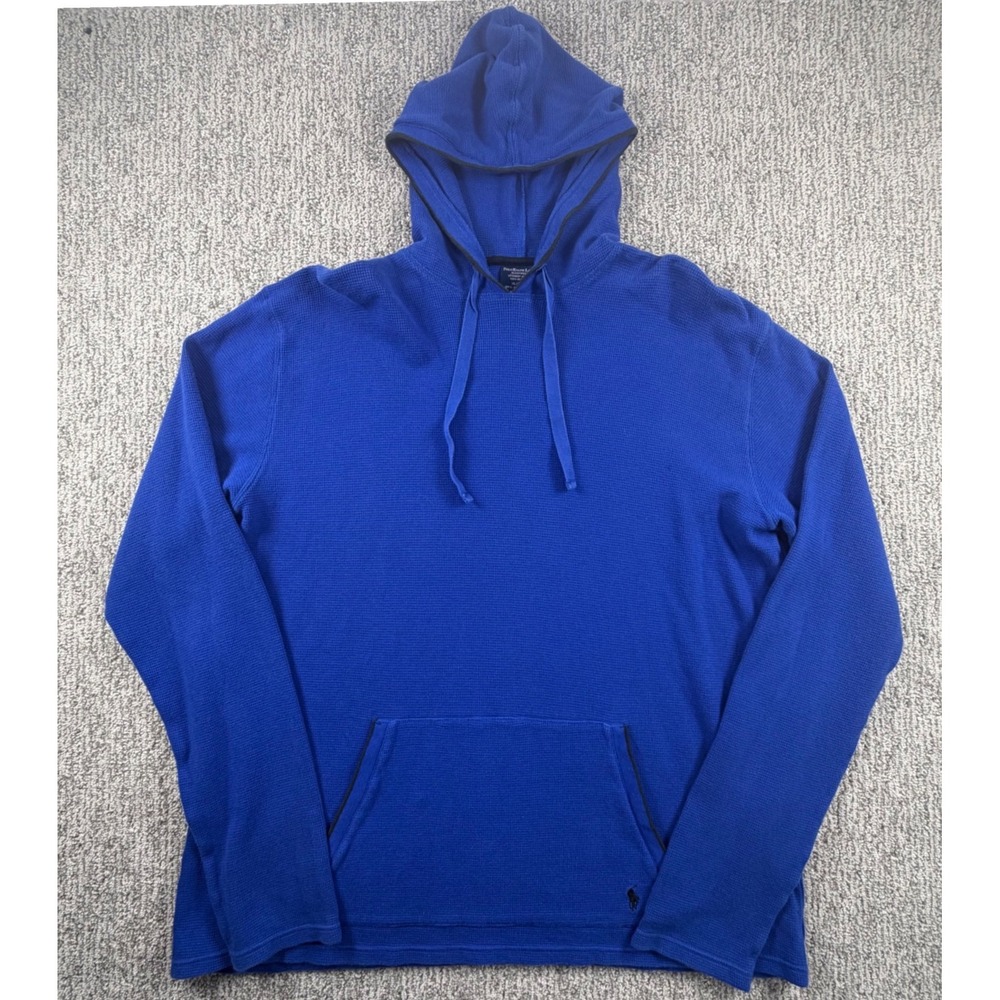 Polo Ralph Lauren Hoodie Mens XL Blue Waffle Knit Cotton Sleepwear Pullover